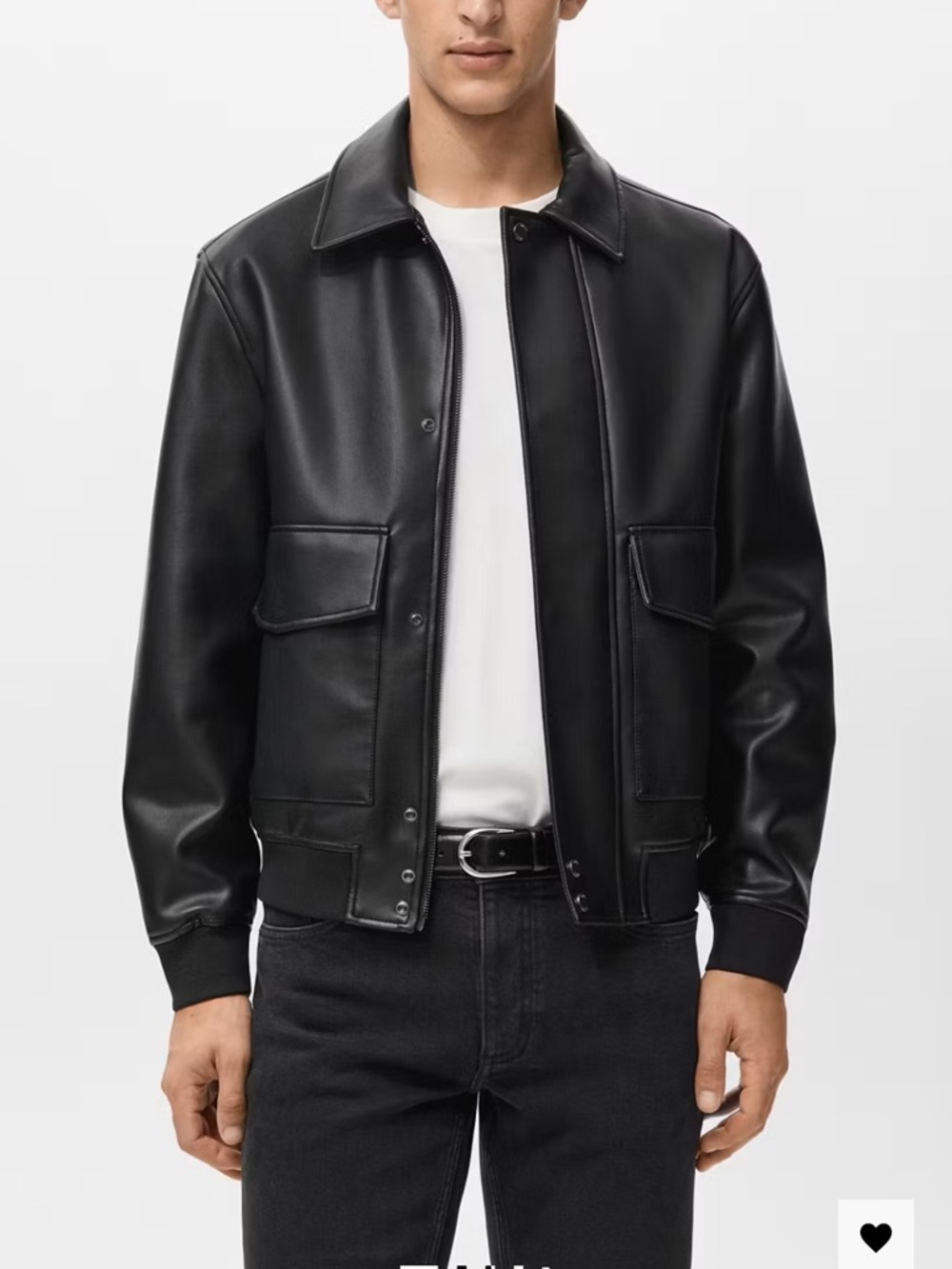 Mango Black Faux Leather Bomber Jacket